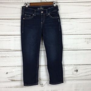 Silver Super Stretch Suki Dark Denim Mid Capri